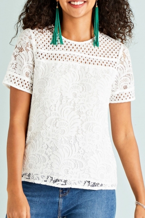 Lace Detail T-Shirt in White