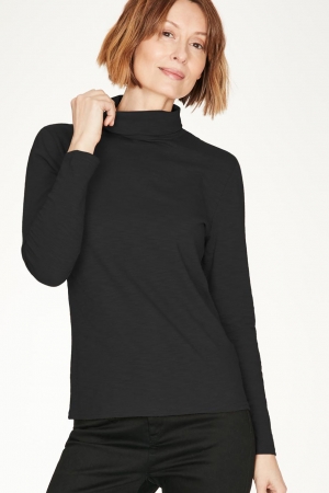 Organic Cotton Roll Neck Blouse in Black