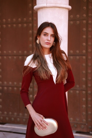 Olivia Bicolour Dress in Burgundy